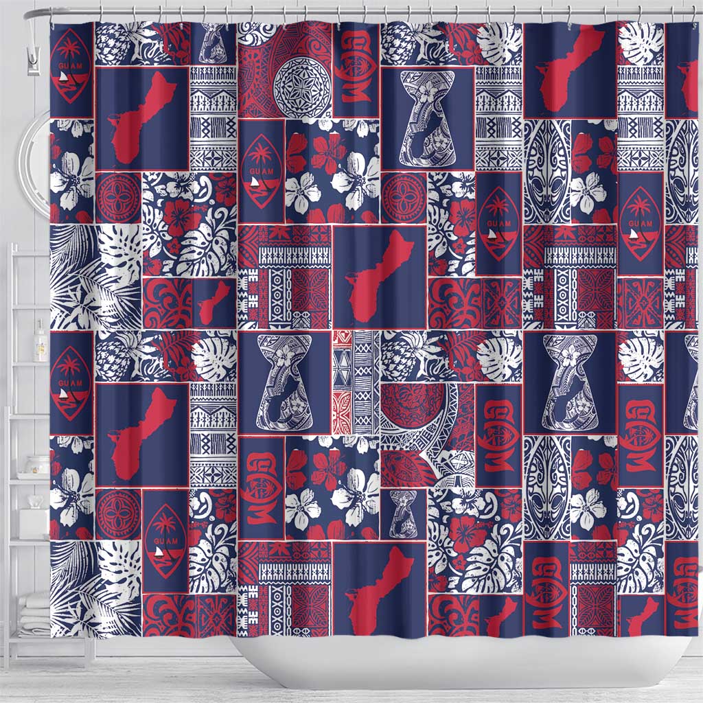 Guam Felis Pasgua Shower Curtain Pacific Patchwork Xmas Vibes - Polynesian Pride