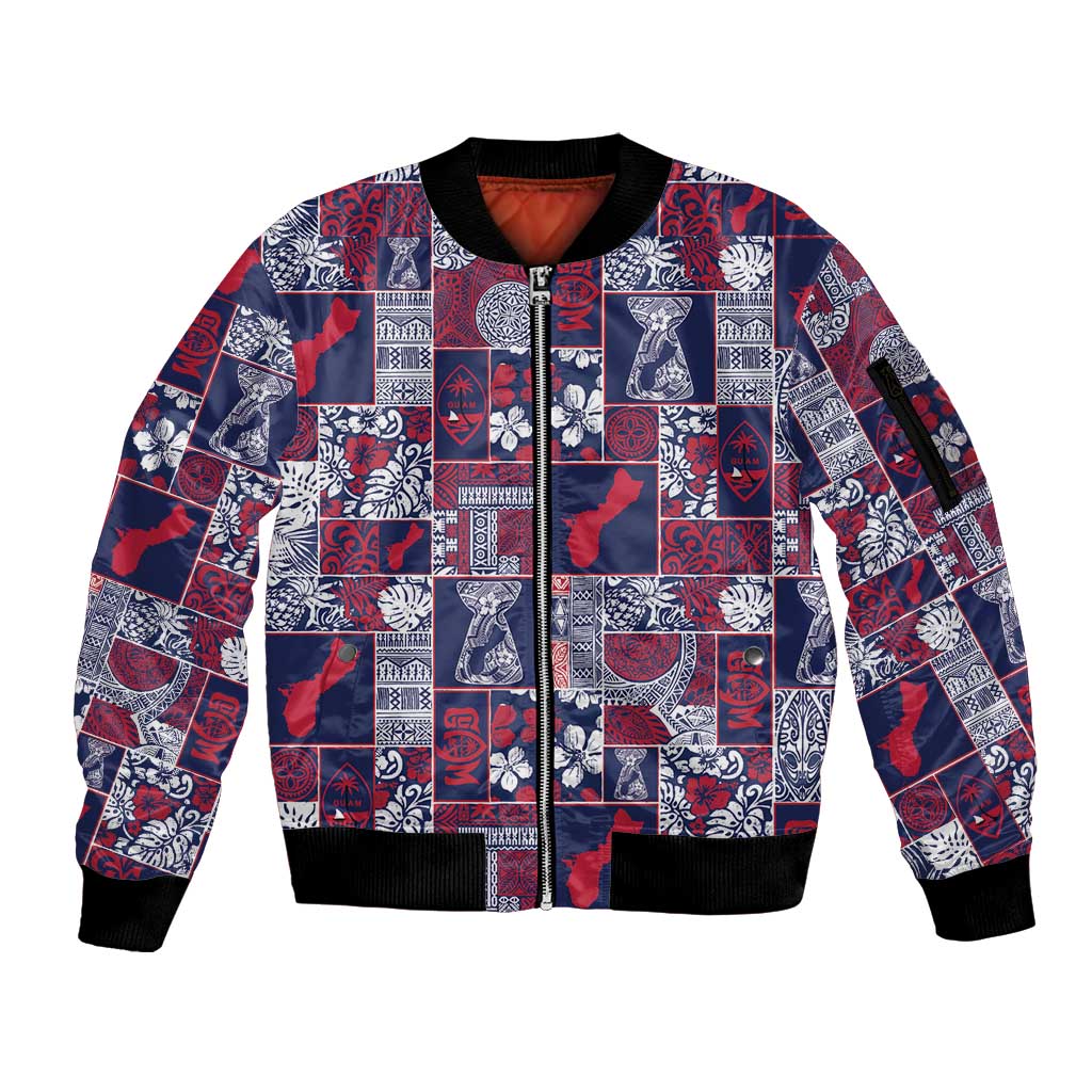 Guam Felis Pasgua Sleeve Zip Bomber Jacket Pacific Patchwork Xmas Vibes - Polynesian Pride