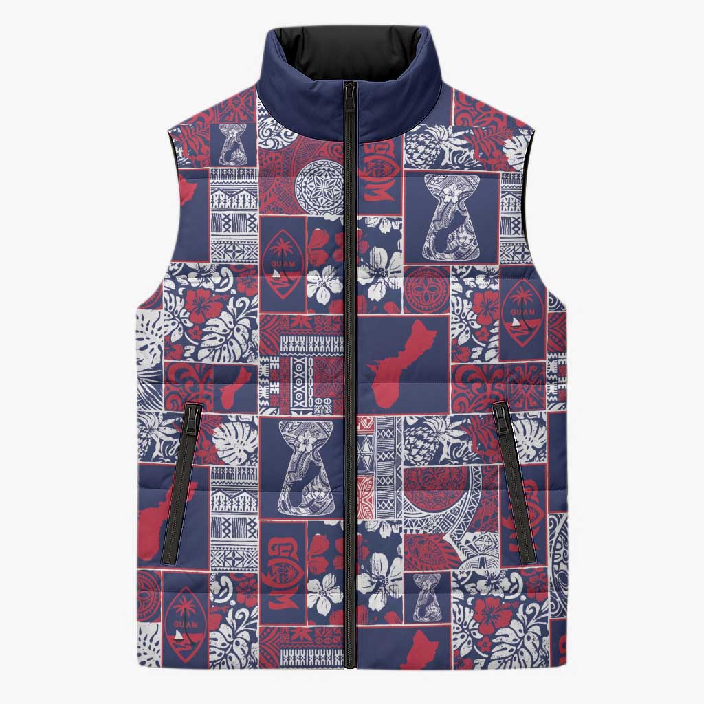 Guam Felis Pasgua Sleeveless Puffer Jacket Pacific Patchwork Xmas Vibes - Polynesian Pride