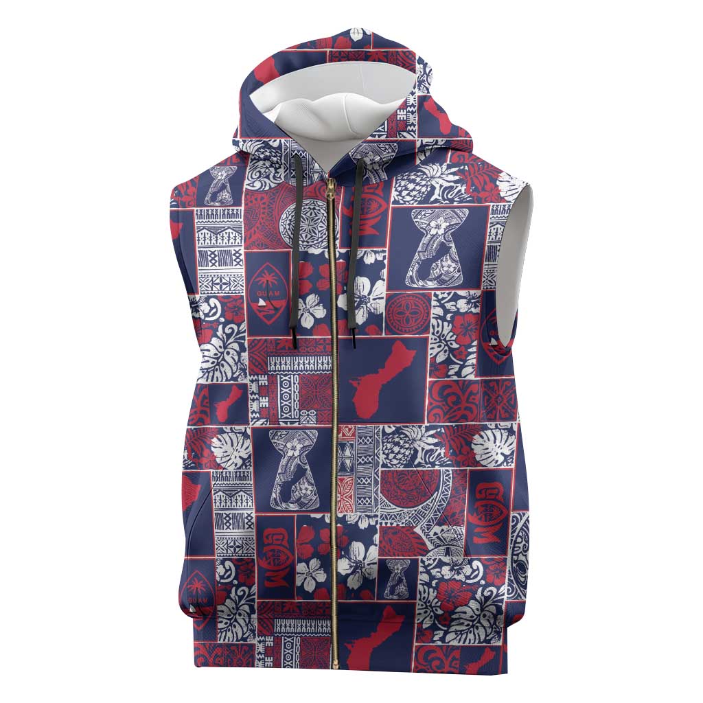 Guam Felis Pasgua Sleeveless Zip Hoodie Pacific Patchwork Xmas Vibes - Polynesian Pride