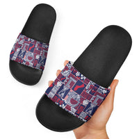 Guam Felis Pasgua Slide Sandals Pacific Patchwork Xmas Vibes - Polynesian Pride