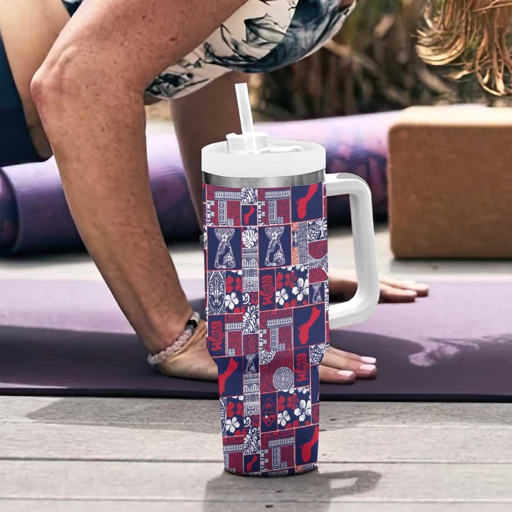 Guam Felis Pasgua Tumbler With Handle Pacific Patchwork Xmas Vibes - Polynesian Pride