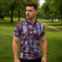 Guam Felis Pasgua Zipper Polo Shirt Pacific Patchwork Xmas Vibes - Polynesian Pride