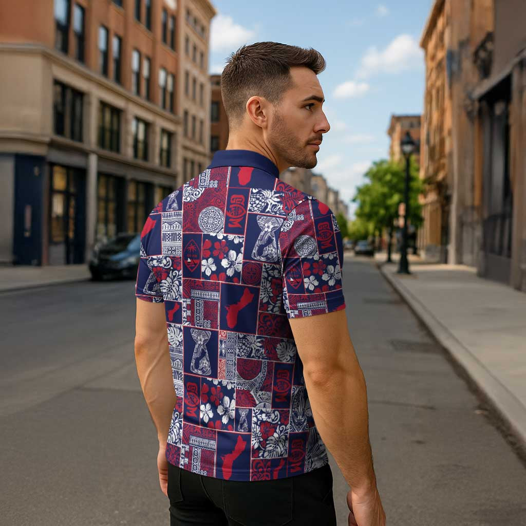 Guam Felis Pasgua Zipper Polo Shirt Pacific Patchwork Xmas Vibes - Polynesian Pride