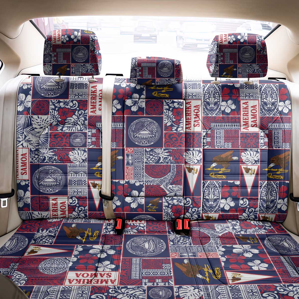 Manuia le Kerisimasi American Samoa Back Car Seat Cover Pacific Patchwork Xmas Vibes - Polynesian Pride