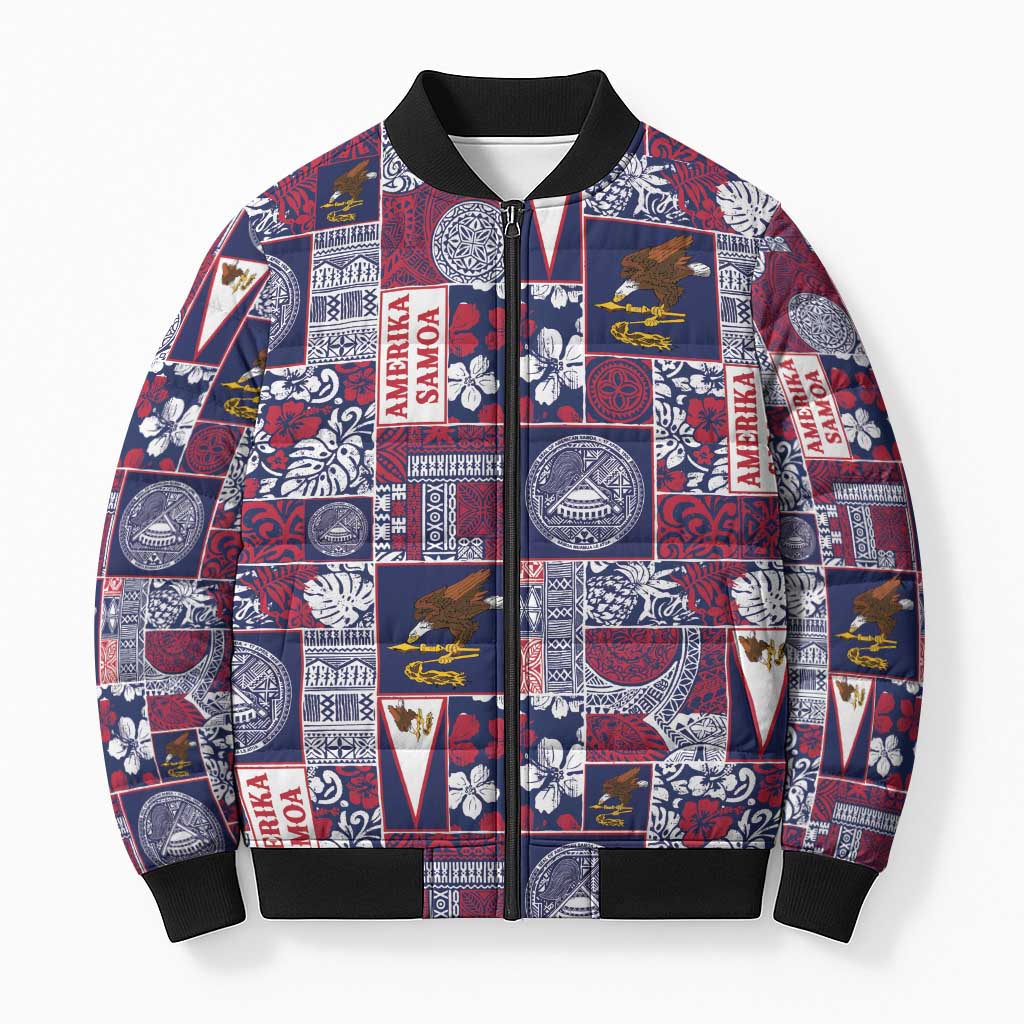 Manuia le Kerisimasi American Samoa Bomber Puffer Jacket Pacific Patchwork Xmas Vibes - Polynesian Pride