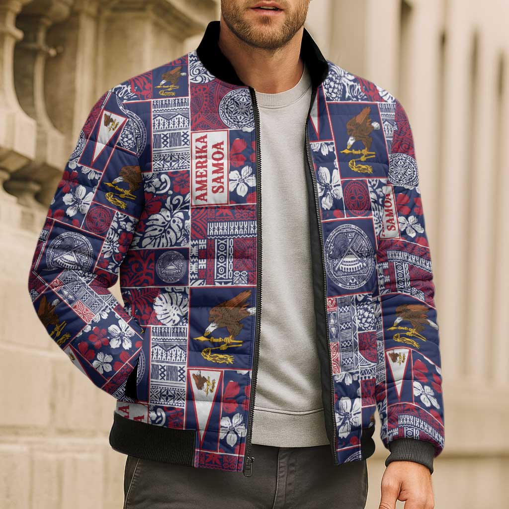 Manuia le Kerisimasi American Samoa Bomber Puffer Jacket Pacific Patchwork Xmas Vibes - Polynesian Pride