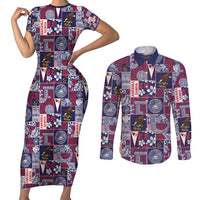 Manuia le Kerisimasi American Samoa Couples Matching Short Sleeve Bodycon Dress and Long Sleeve Button Shirt Pacific Patchwork Xmas Vibes - Polynesian Pride
