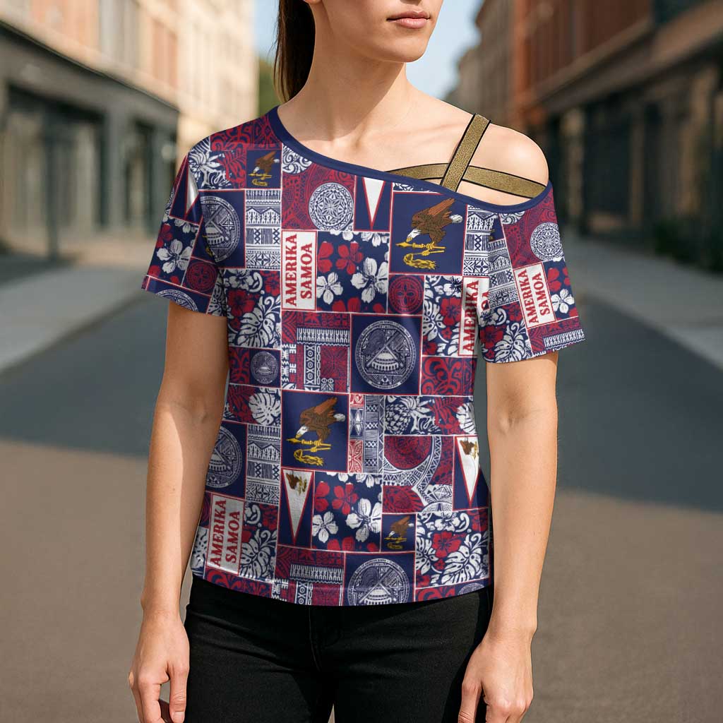 Manuia le Kerisimasi American Samoa Cross Shoulder Shirt Pacific Patchwork Xmas Vibes - Polynesian Pride