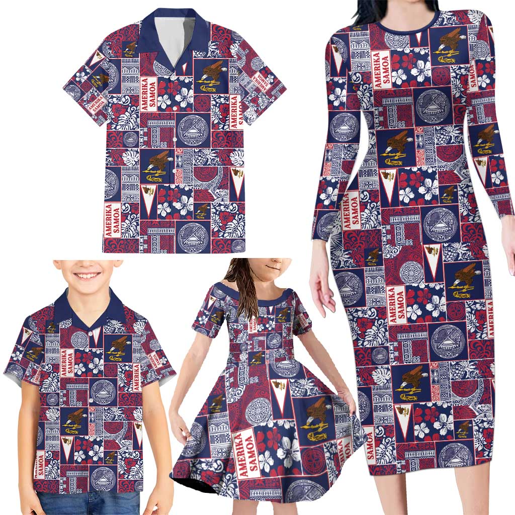 Manuia le Kerisimasi American Samoa Family Matching Long Sleeve Bodycon Dress and Hawaiian Shirt Pacific Patchwork Xmas Vibes - Polynesian Pride