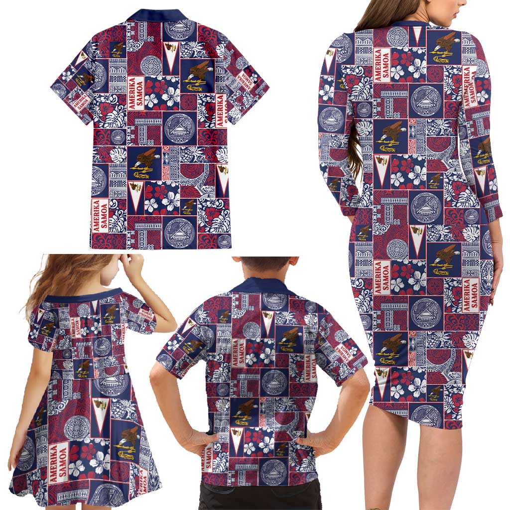 Manuia le Kerisimasi American Samoa Family Matching Long Sleeve Bodycon Dress and Hawaiian Shirt Pacific Patchwork Xmas Vibes - Polynesian Pride