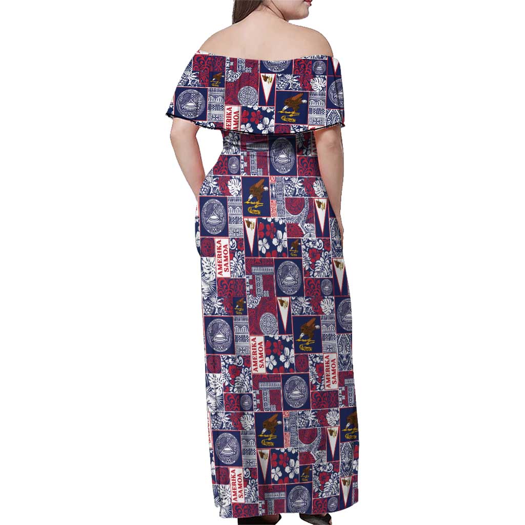 Manuia le Kerisimasi American Samoa Family Matching Off Shoulder Maxi Dress and Hawaiian Shirt Pacific Patchwork Xmas Vibes - Polynesian Pride