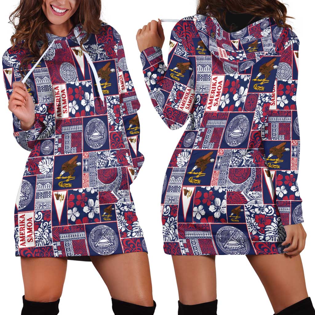 Manuia le Kerisimasi American Samoa Hoodie Dress Pacific Patchwork Xmas Vibes - Polynesian Pride