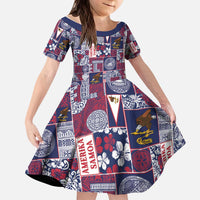 Manuia le Kerisimasi American Samoa Kid Short Sleeve Dress Pacific Patchwork Xmas Vibes - Polynesian Pride