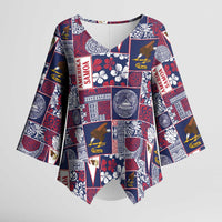 Manuia le Kerisimasi American Samoa Kimono Sleeve Blouse Pacific Patchwork Xmas Vibes - Polynesian Pride