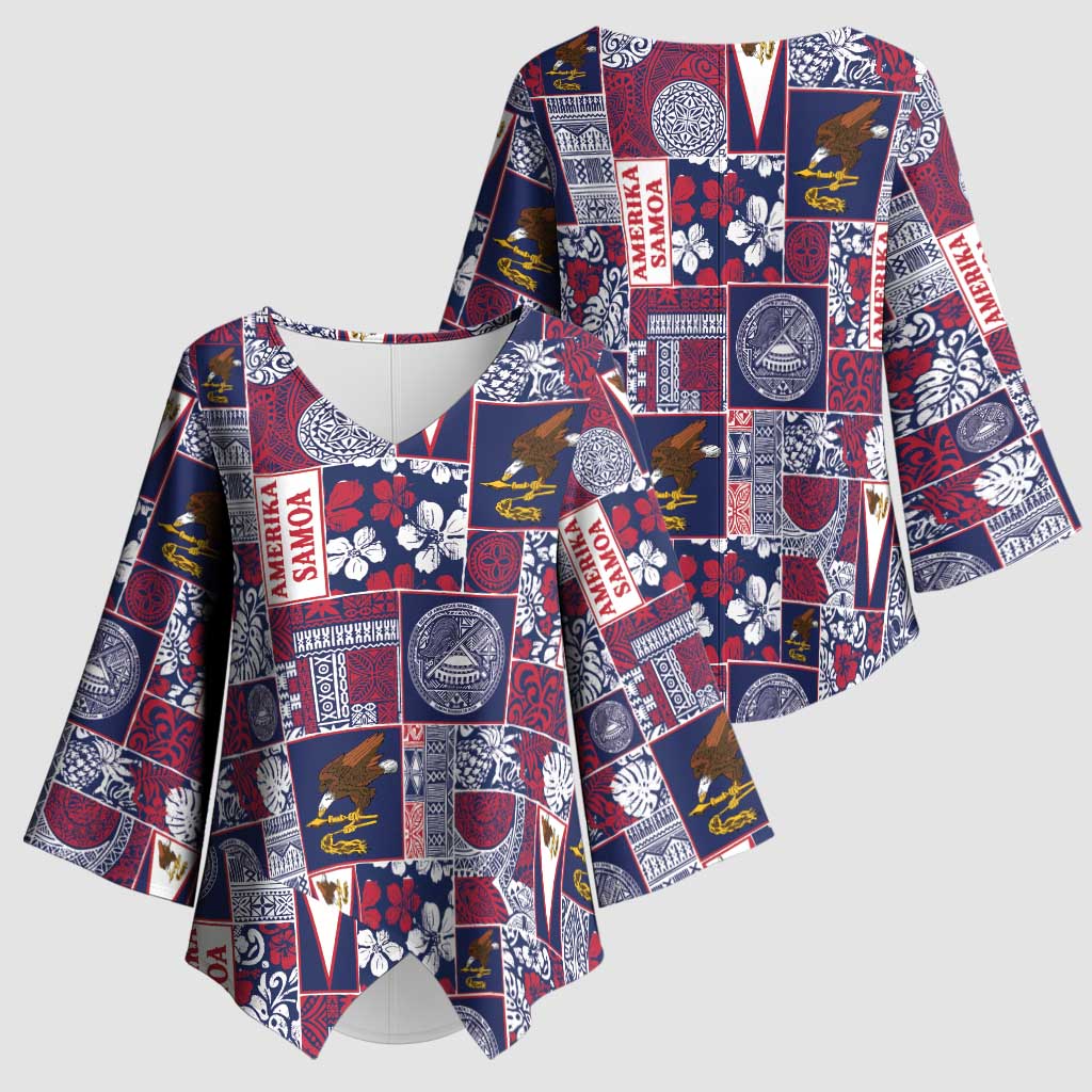 Manuia le Kerisimasi American Samoa Kimono Sleeve Blouse Pacific Patchwork Xmas Vibes - Polynesian Pride