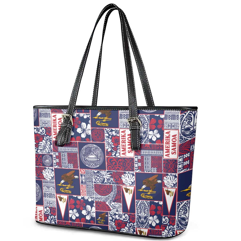 Manuia le Kerisimasi American Samoa Leather Tote Bag Pacific Patchwork Xmas Vibes - Polynesian Pride