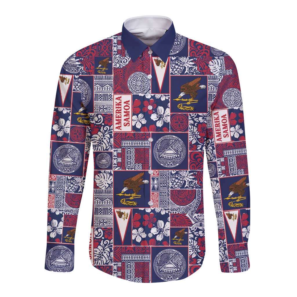 Manuia le Kerisimasi American Samoa Long Sleeve Button Shirt Pacific Patchwork Xmas Vibes - Polynesian Pride