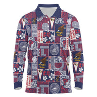 Manuia le Kerisimasi American Samoa Long Sleeve Polo Shirt Pacific Patchwork Xmas Vibes - Polynesian Pride