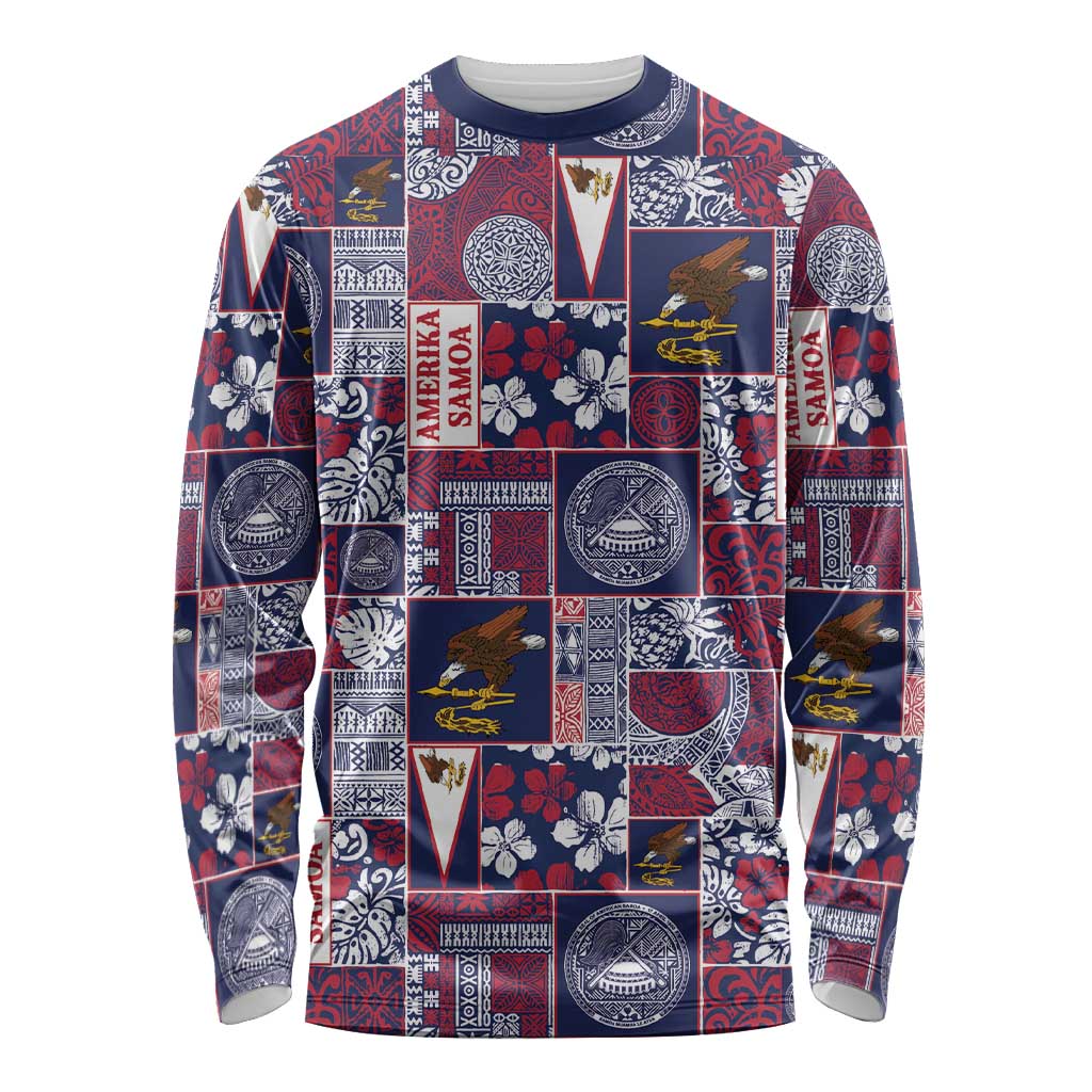 Manuia le Kerisimasi American Samoa Long Sleeve Shirt Pacific Patchwork Xmas Vibes - Polynesian Pride