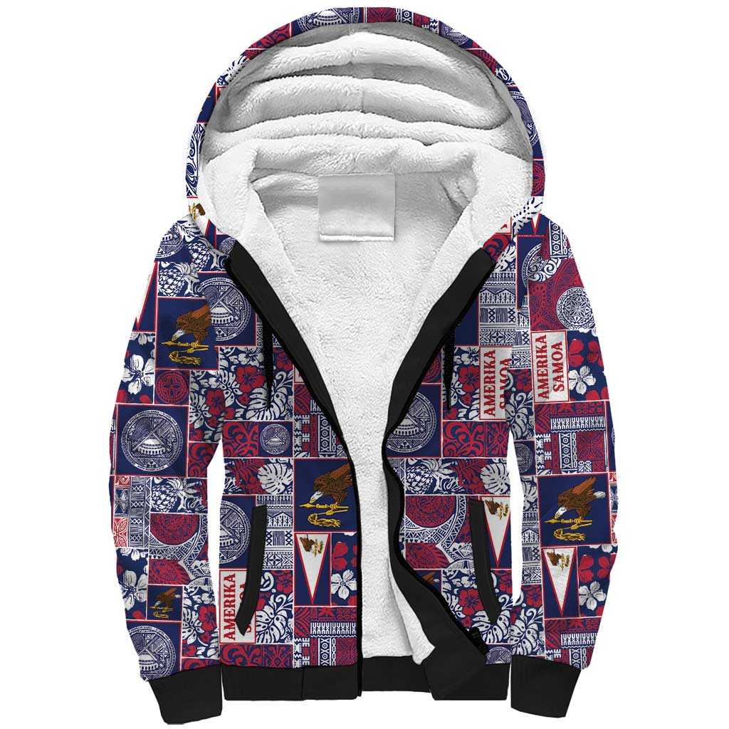 Manuia le Kerisimasi American Samoa Sherpa Hoodie Pacific Patchwork Xmas Vibes - Polynesian Pride