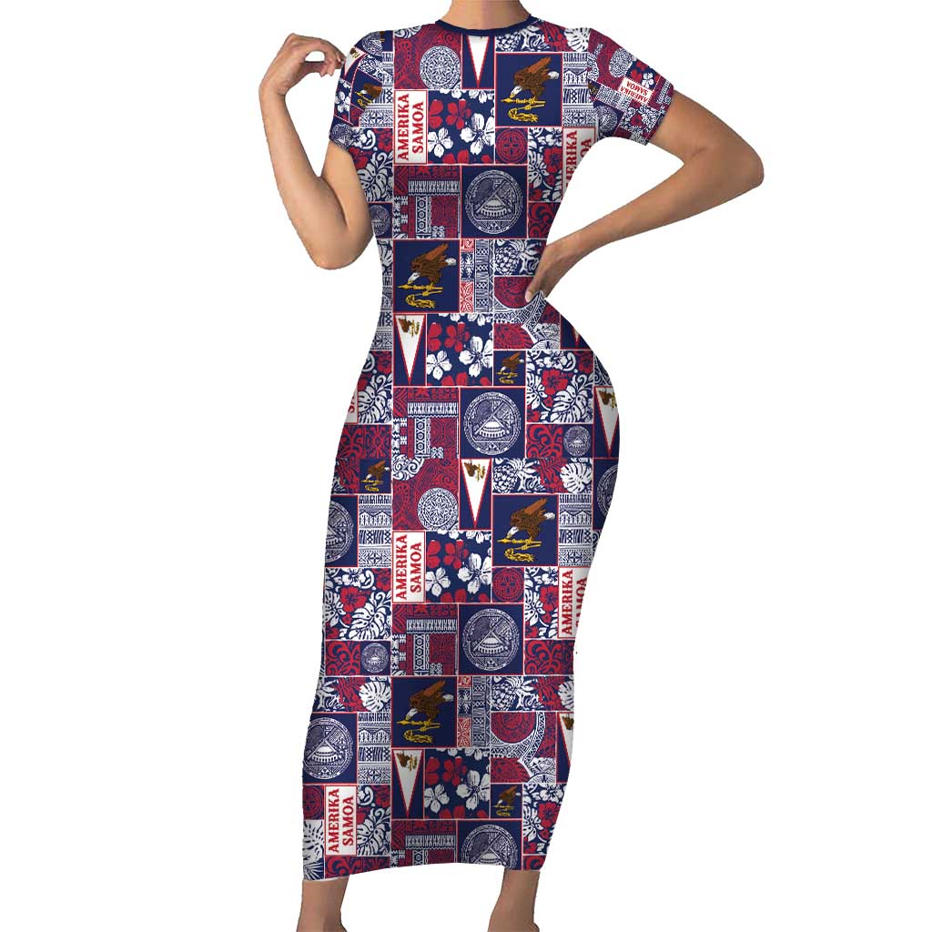 Manuia le Kerisimasi American Samoa Short Sleeve Bodycon Dress Pacific Patchwork Xmas Vibes - Polynesian Pride