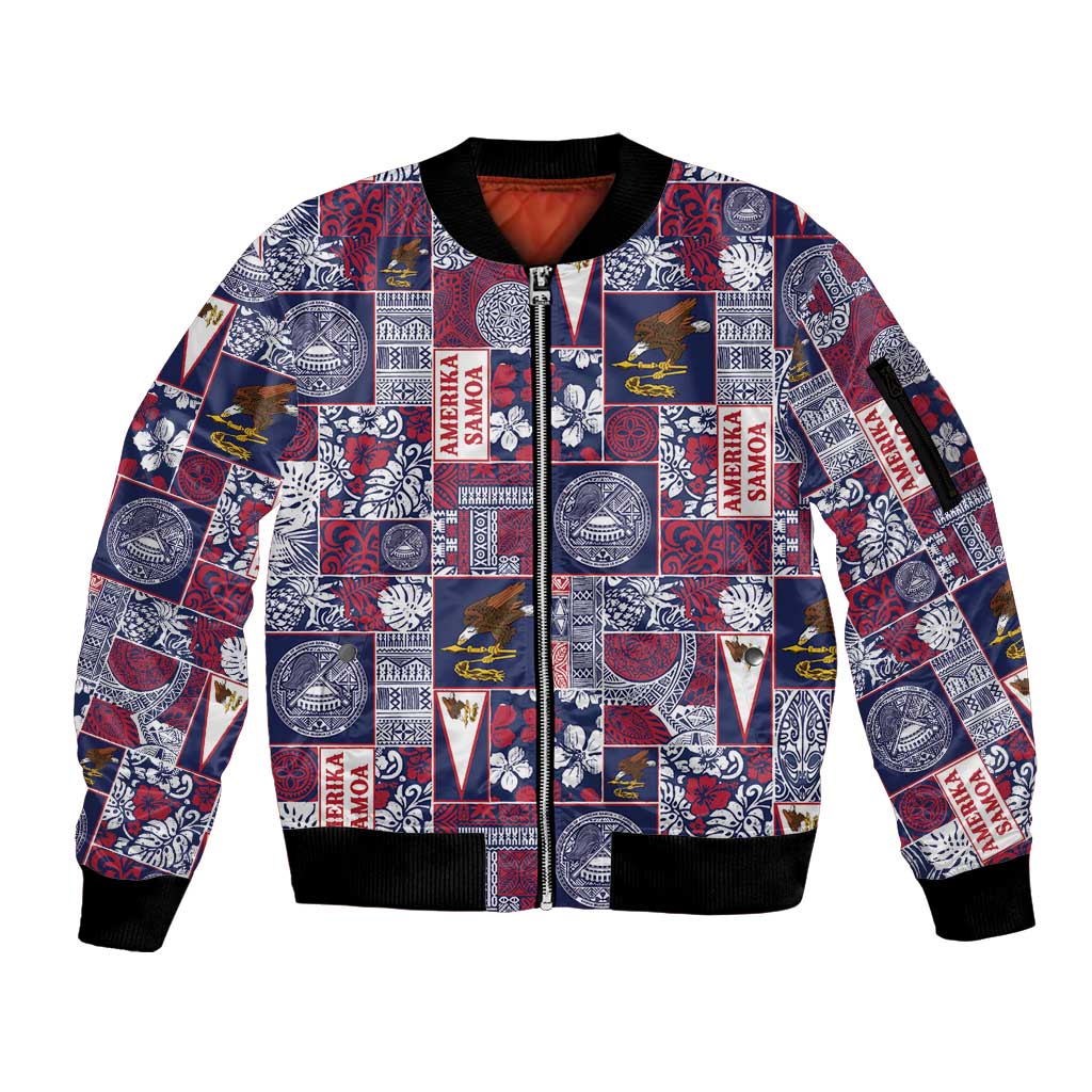 Manuia le Kerisimasi American Samoa Sleeve Zip Bomber Jacket Pacific Patchwork Xmas Vibes - Polynesian Pride