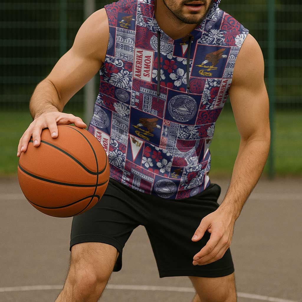 Manuia le Kerisimasi American Samoa Sleeveless Hoodie Pacific Patchwork Xmas Vibes - Polynesian Pride