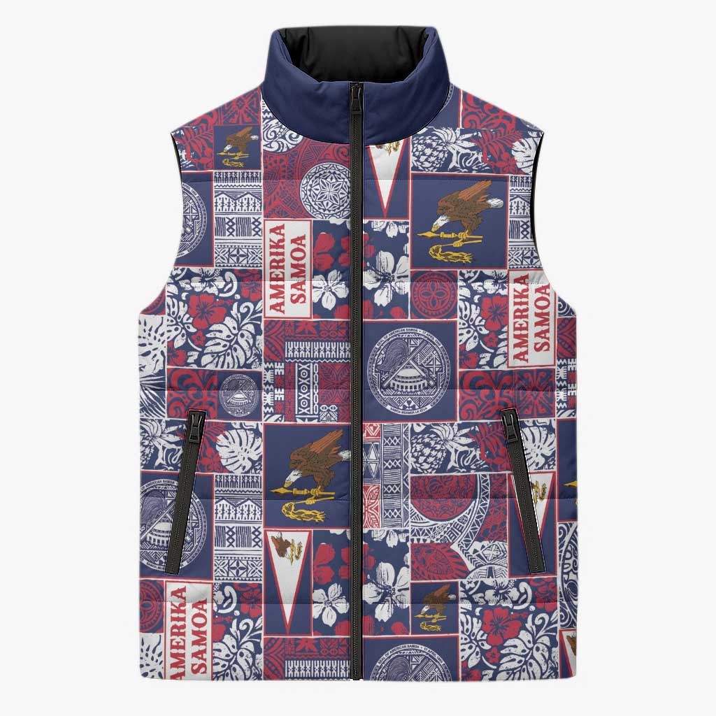 Manuia le Kerisimasi American Samoa Sleeveless Puffer Jacket Pacific Patchwork Xmas Vibes - Polynesian Pride