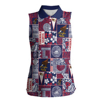 Manuia le Kerisimasi American Samoa Women Sleeveless Polo Shirt Pacific Patchwork Xmas Vibes - Polynesian Pride