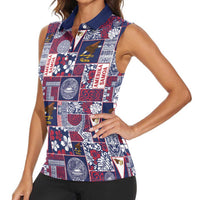 Manuia le Kerisimasi American Samoa Women Sleeveless Polo Shirt Pacific Patchwork Xmas Vibes - Polynesian Pride