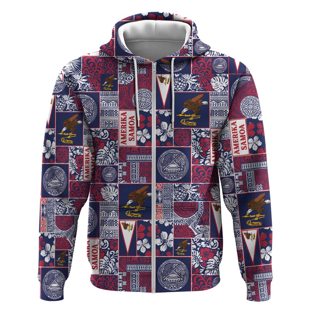 Manuia le Kerisimasi American Samoa Zip Hoodie Pacific Patchwork Xmas Vibes - Polynesian Pride