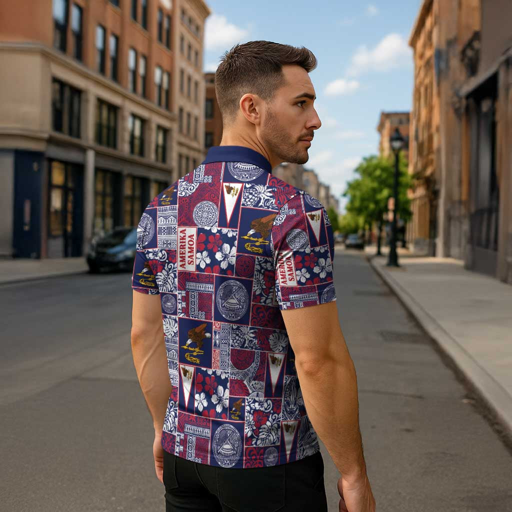 Manuia le Kerisimasi American Samoa Zipper Polo Shirt Pacific Patchwork Xmas Vibes - Polynesian Pride