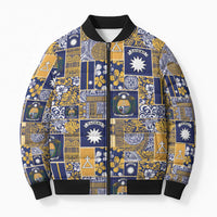 Ekamawir omo Nauru Bomber Puffer Jacket Pacific Patchwork Xmas Vibes - Polynesian Pride