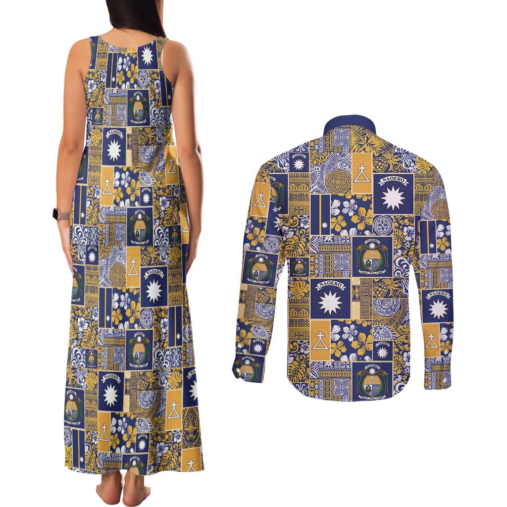 Ekamawir omo Nauru Couples Matching Tank Maxi Dress and Long Sleeve Button Shirt Pacific Patchwork Xmas Vibes - Polynesian Pride