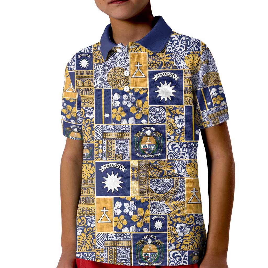 Ekamawir omo Nauru Kid Polo Shirt Pacific Patchwork Xmas Vibes - Polynesian Pride