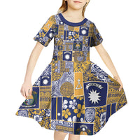 Ekamawir omo Nauru Kid Short Sleeve Dress Pacific Patchwork Xmas Vibes - Polynesian Pride