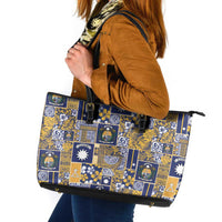 Ekamawir omo Nauru Leather Tote Bag Pacific Patchwork Xmas Vibes - Polynesian Pride