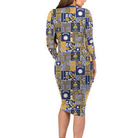 Ekamawir omo Nauru Long Sleeve Bodycon Dress Pacific Patchwork Xmas Vibes - Polynesian Pride