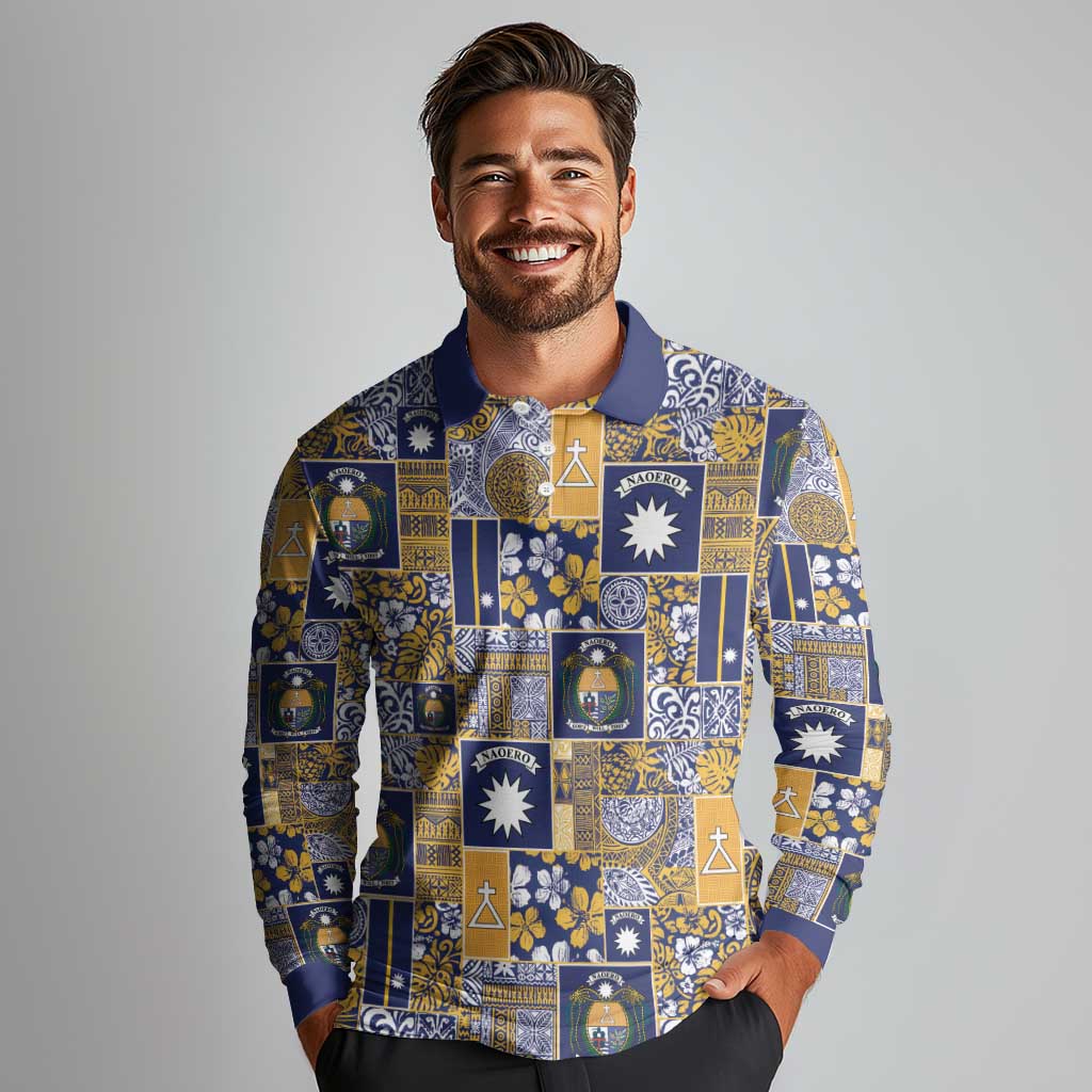 Ekamawir omo Nauru Long Sleeve Polo Shirt Pacific Patchwork Xmas Vibes - Polynesian Pride