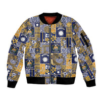 Ekamawir omo Nauru Sleeve Zip Bomber Jacket Pacific Patchwork Xmas Vibes - Polynesian Pride