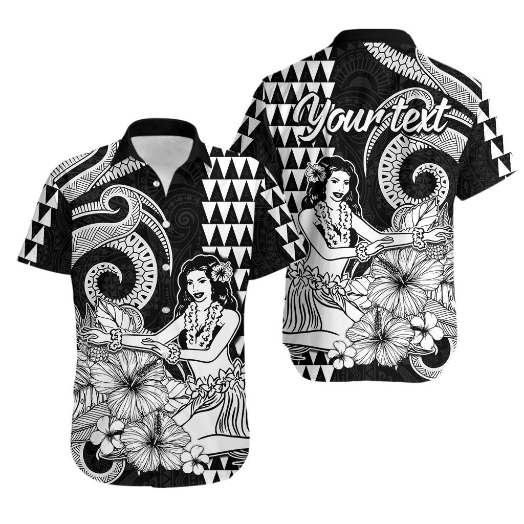 (Custom Personalised) Aloha Hula Girl Hawaiian Tribal and Simple Kakau Hawaiian Shirt LT9 Black - Polynesian Pride