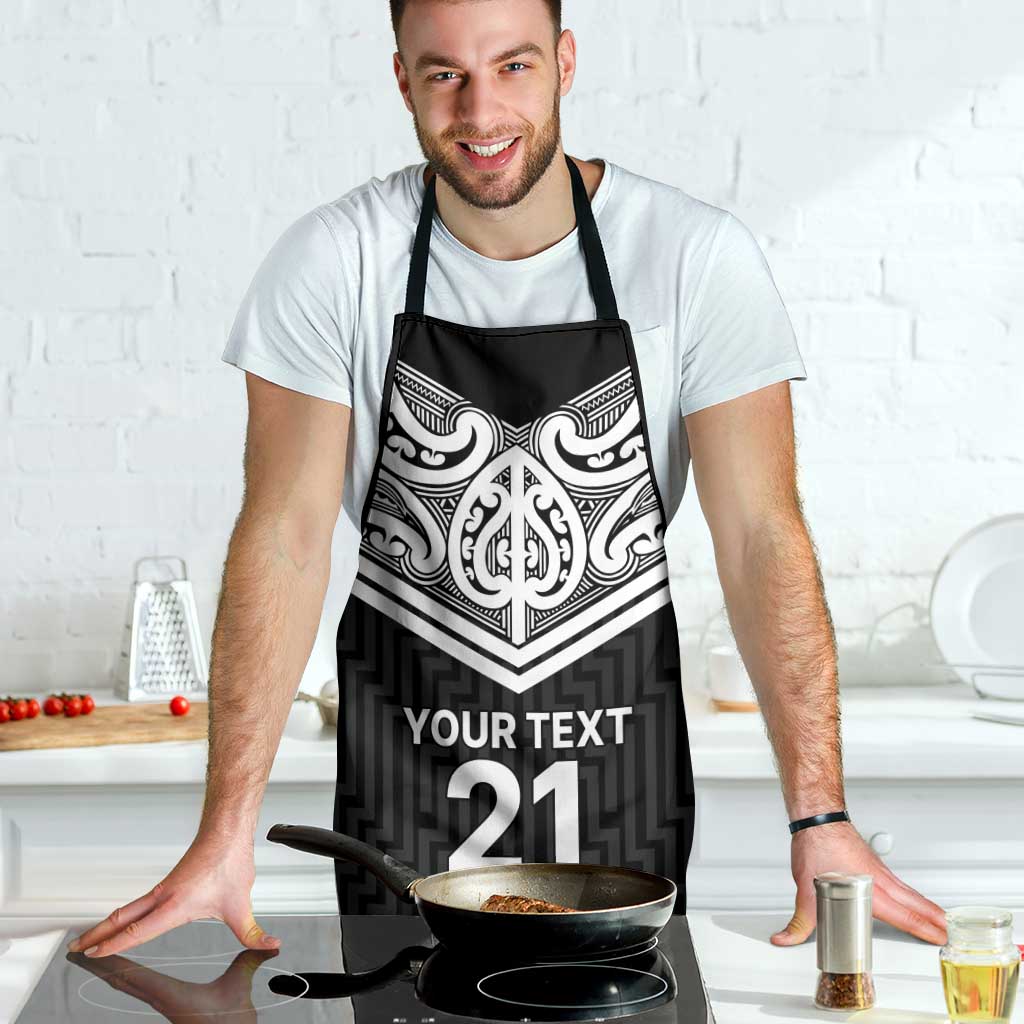 New Zealand Black Fern Custom Apron Maori Tukutuku Black-white Motif - Polynesian Pride