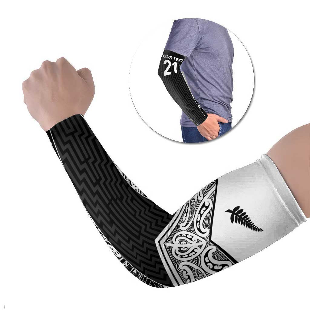 New Zealand Black Fern Custom Arm Sleeves Maori Tukutuku Black-white Motif - Polynesian Pride