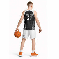 New Zealand Black Fern Custom Basketball Jersey Maori Tukutuku Black-white Motif - Polynesian Pride