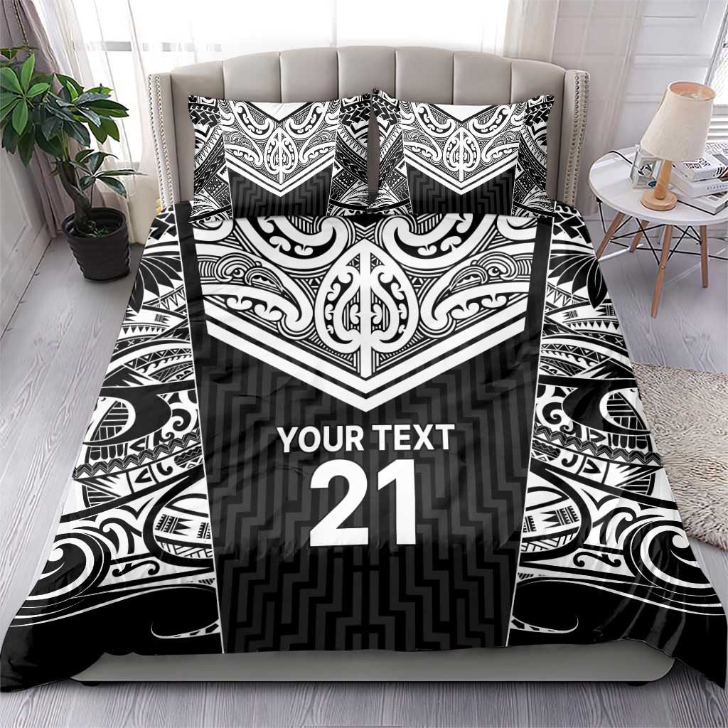 New Zealand Black Fern Custom Bedding Set Maori Tukutuku Black-white Motif