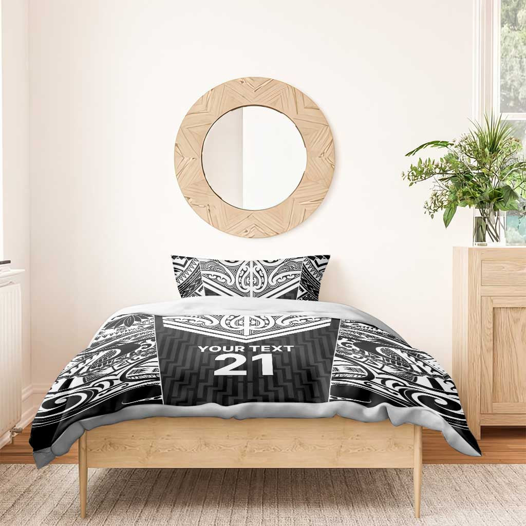 New Zealand Black Fern Custom Bedding Set Maori Tukutuku Black-white Motif
