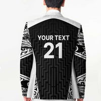 New Zealand Black Fern Custom Blazer Maori Tukutuku Black-white Motif - Polynesian Pride