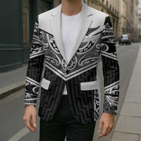 New Zealand Black Fern Custom Blazer Maori Tukutuku Black-white Motif - Polynesian Pride