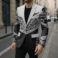 New Zealand Black Fern Custom Blazer Maori Tukutuku Black-white Motif - Polynesian Pride
